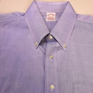 Brooks Brothers Makers Shirt 17 5 Mens L/S Button Down Blue Solid USA **FLAW**